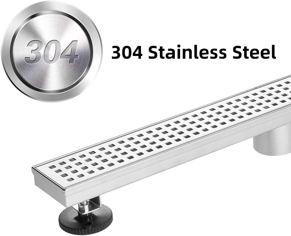 Brushed 304 Stainless Steel 12 inch Linear Shower Drain with Removable Grid Panel Z710979