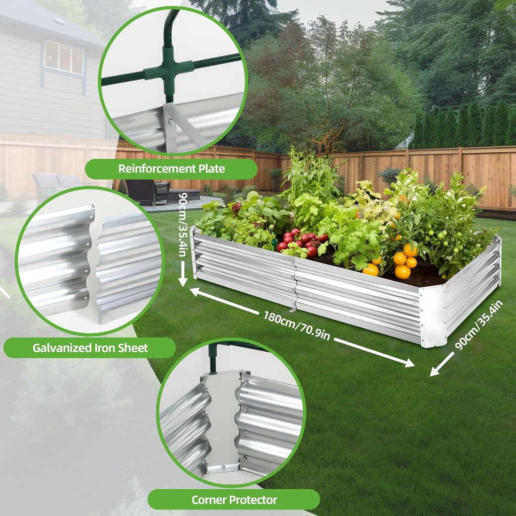Galvanized Raised Garden Bed with Mesh Cover Greenhouse S396741