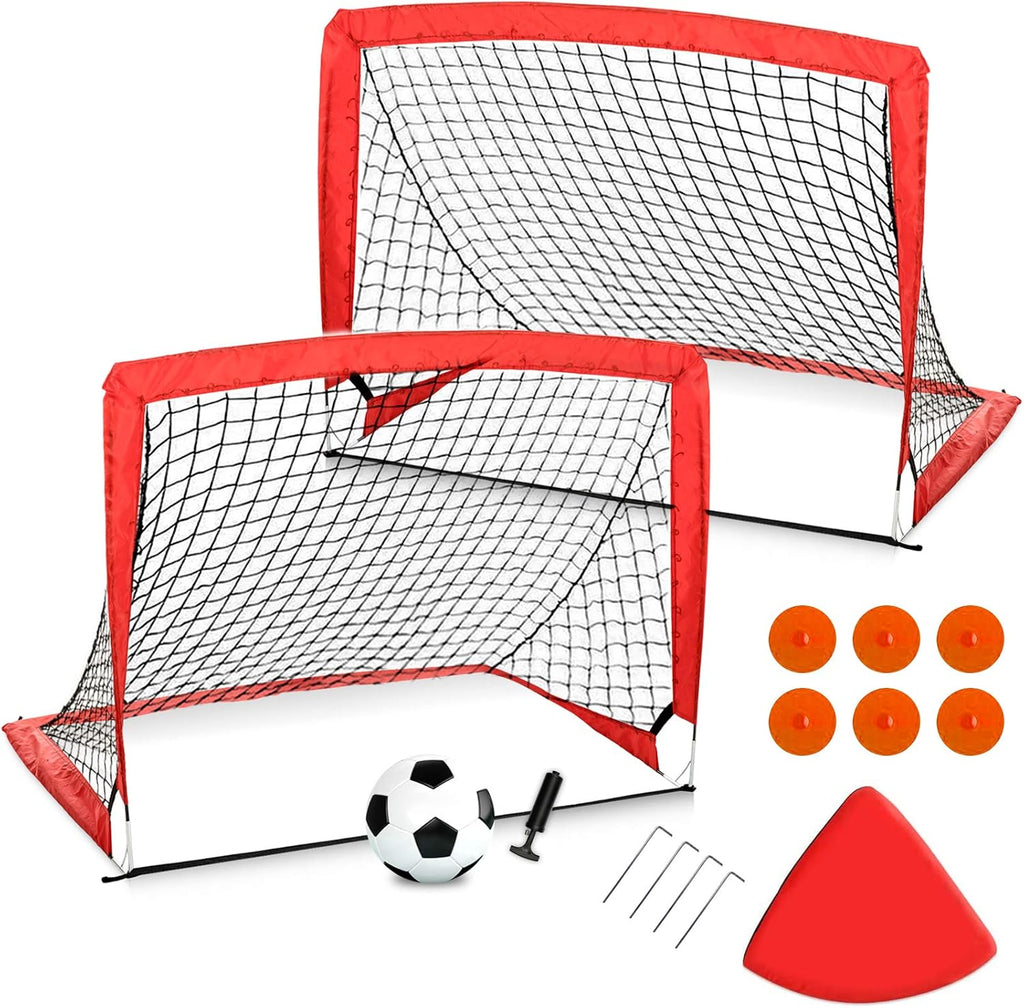Set of 2 4'x3' Pop Up Soccer Goals with Cones, Carrying Case, Football and Pump U68228