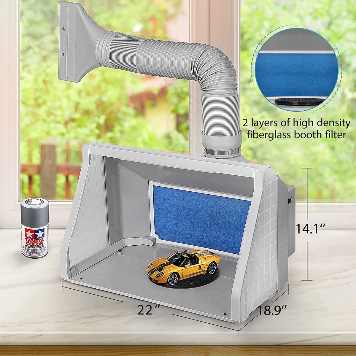 Gray Portable Airbrush Paint Spray Booth Kit with LED Lights Turn Table and Filter Hose A157932