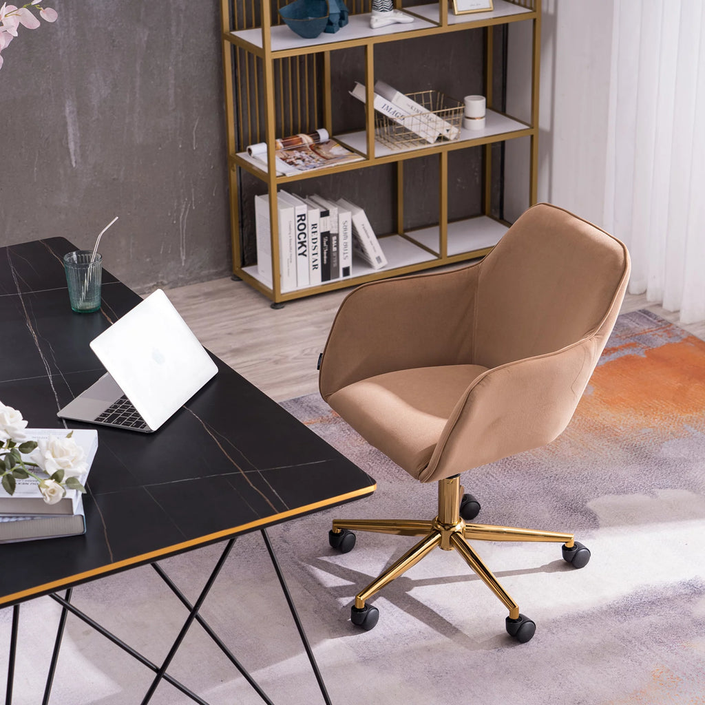 Velvet Adjustable Height Office Chair with Metal Legs and Wheels I5310