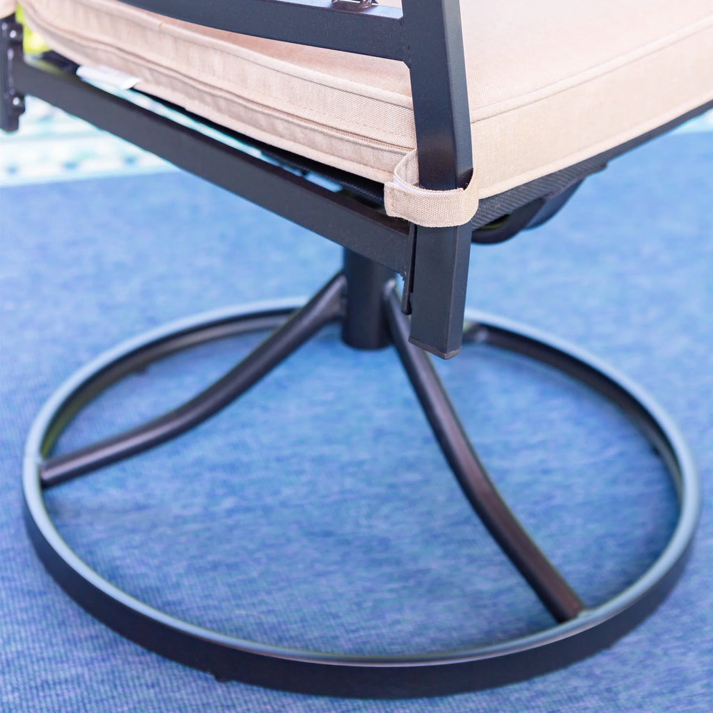 Set of 2 Outdoor Swivel Dining Chairs, Steel Frame with Cushion, Black&Beige G58180