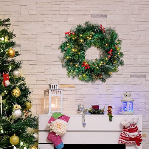 20” Artificial Christmas Wreath Prelit with 50 LED Lights Z404