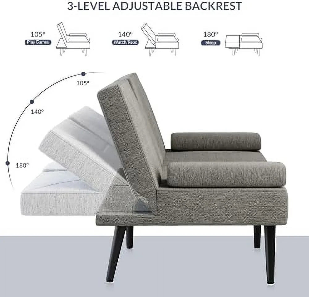 Black Convertible Sofa Bed with USB Ports and Adjustable Backrest C740