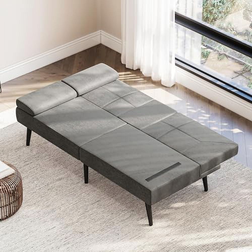 Black Convertible Sofa Bed with USB Ports and Adjustable Backrest C740