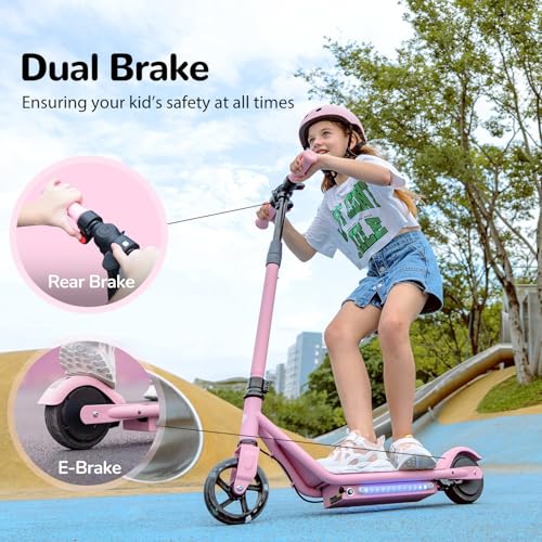 Electric Scooter with Adjustable Speed and Height, Colorful Lights, Double Brake O25213