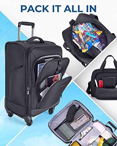 Black Expandable 20 inch Carry on Luggage with Spinner Wheels M459