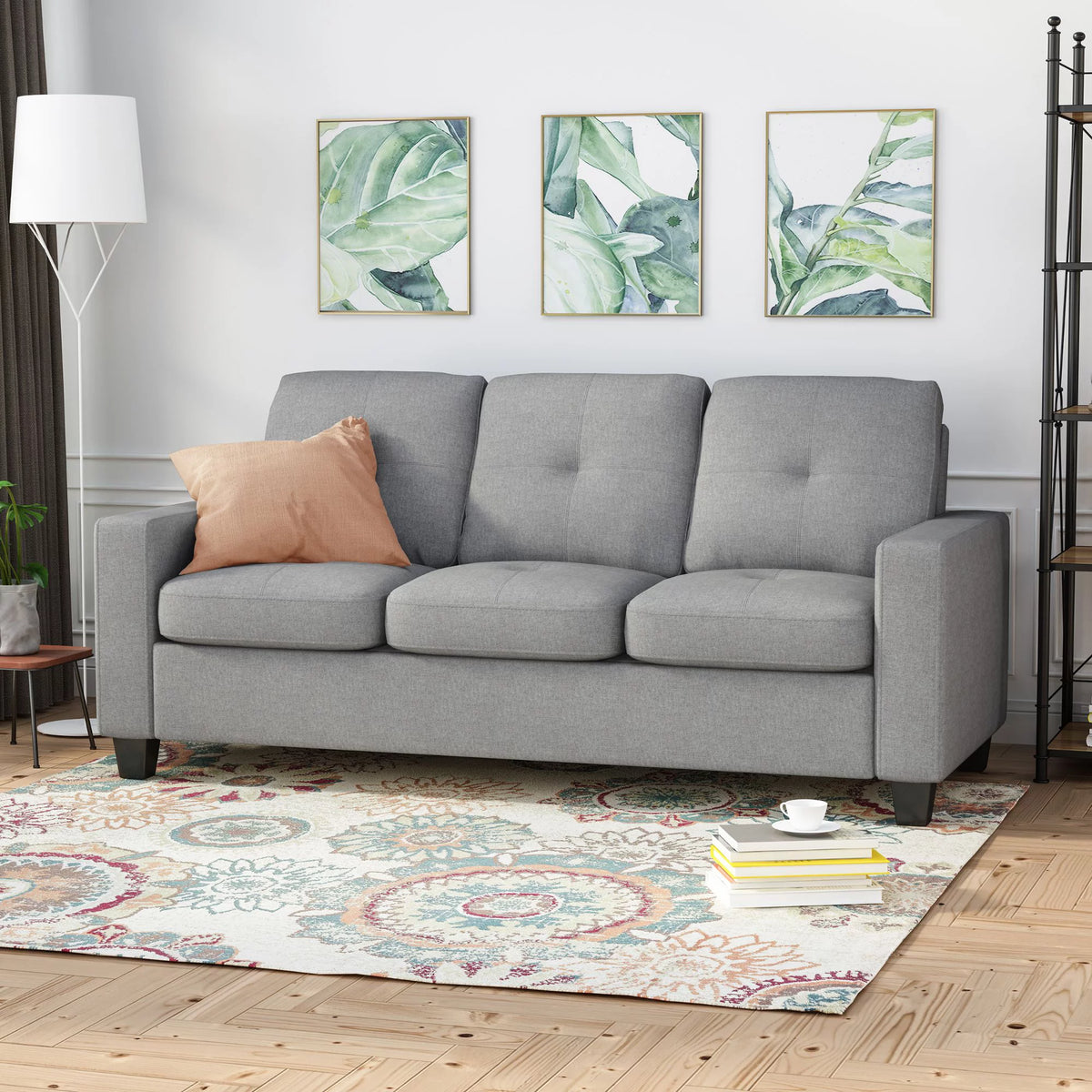 Gray Fabric Tufted 3 Seater Sofa F83920