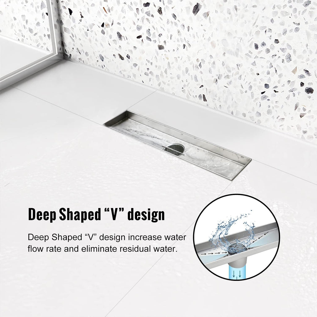 Brushed 304 Stainless Steel 12 inch Linear Shower Drain with Removable Grid Panel Z710979
