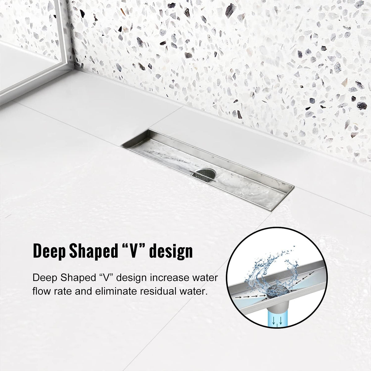 Brushed 304 Stainless Steel 12 inch Linear Shower Drain with Removable Grid Panel Z710979