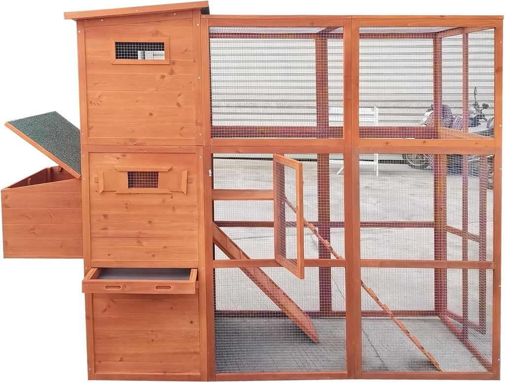 90.6" Wood Chicken Coop Hen House Nesting Box Run Cleaning Tray T50217
