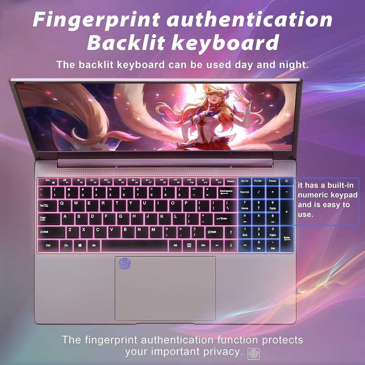 15.6 Inch FHD Luminous Keyboard Laptop 12G RAM 256GB SSD Rose Gold W3451