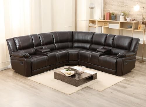 Leather L-Shaped Reclining Sectional Sofa with Chaise U21797