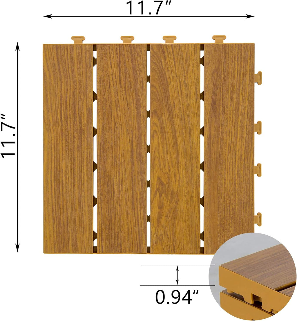 9PCS Aluminum Interlocking Deck Patio Tiles, 12” x 12” Wood Acacia J2064