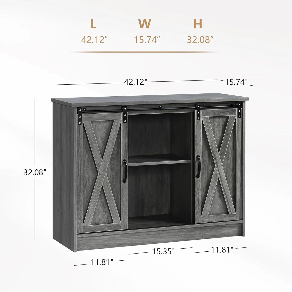 Wash Gray Coffee Bar Cabinet with Sliding Barn Doors L32508