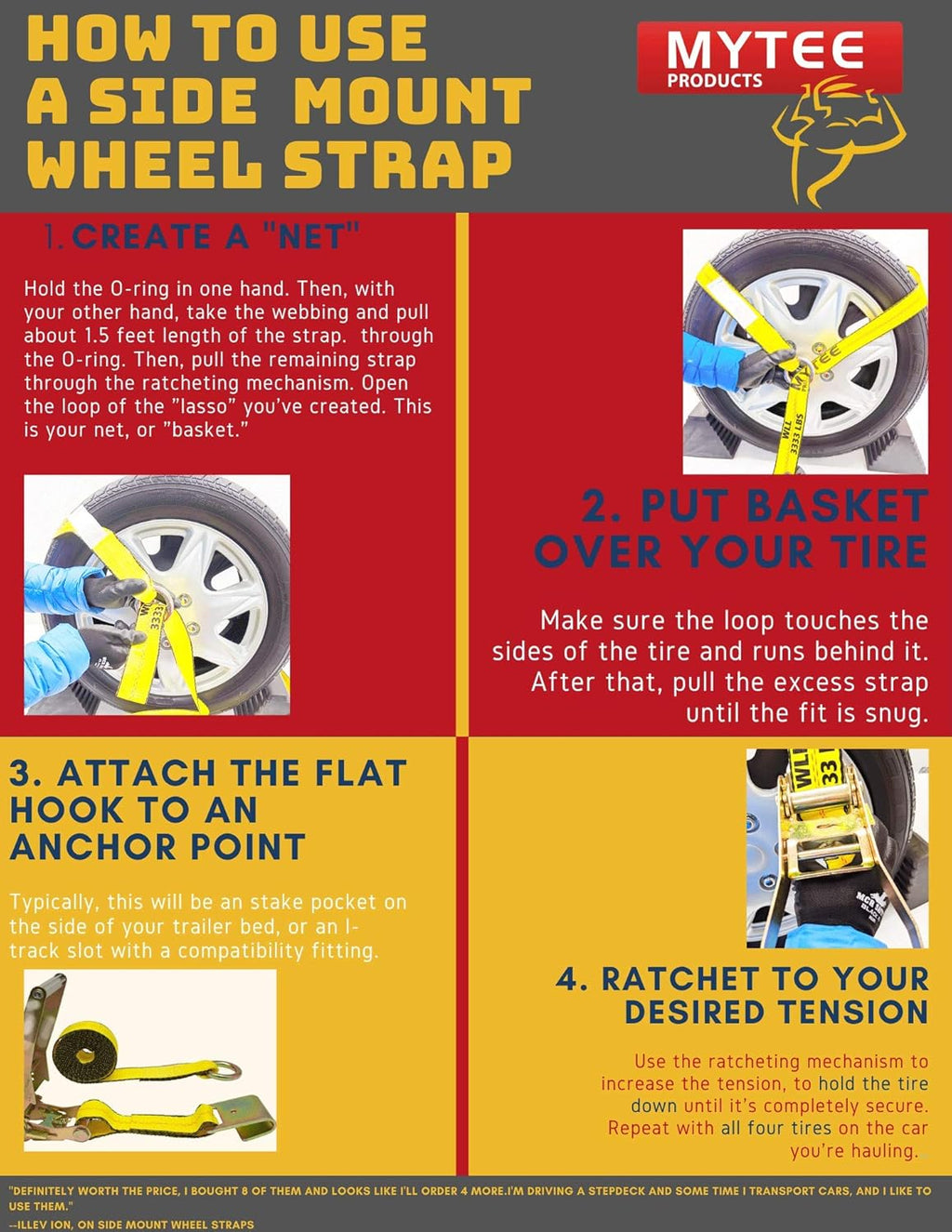 4 Pack 2 x 10' Car Tie Down Ratchet Strap with Flat Hook T6806