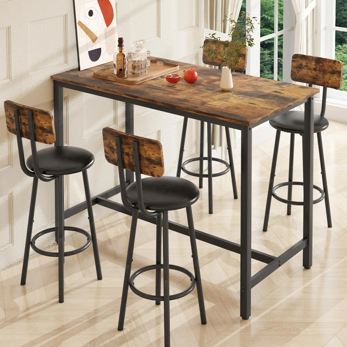5 Piece Bar Height Dining Table Set with Upholstered Stools B229380