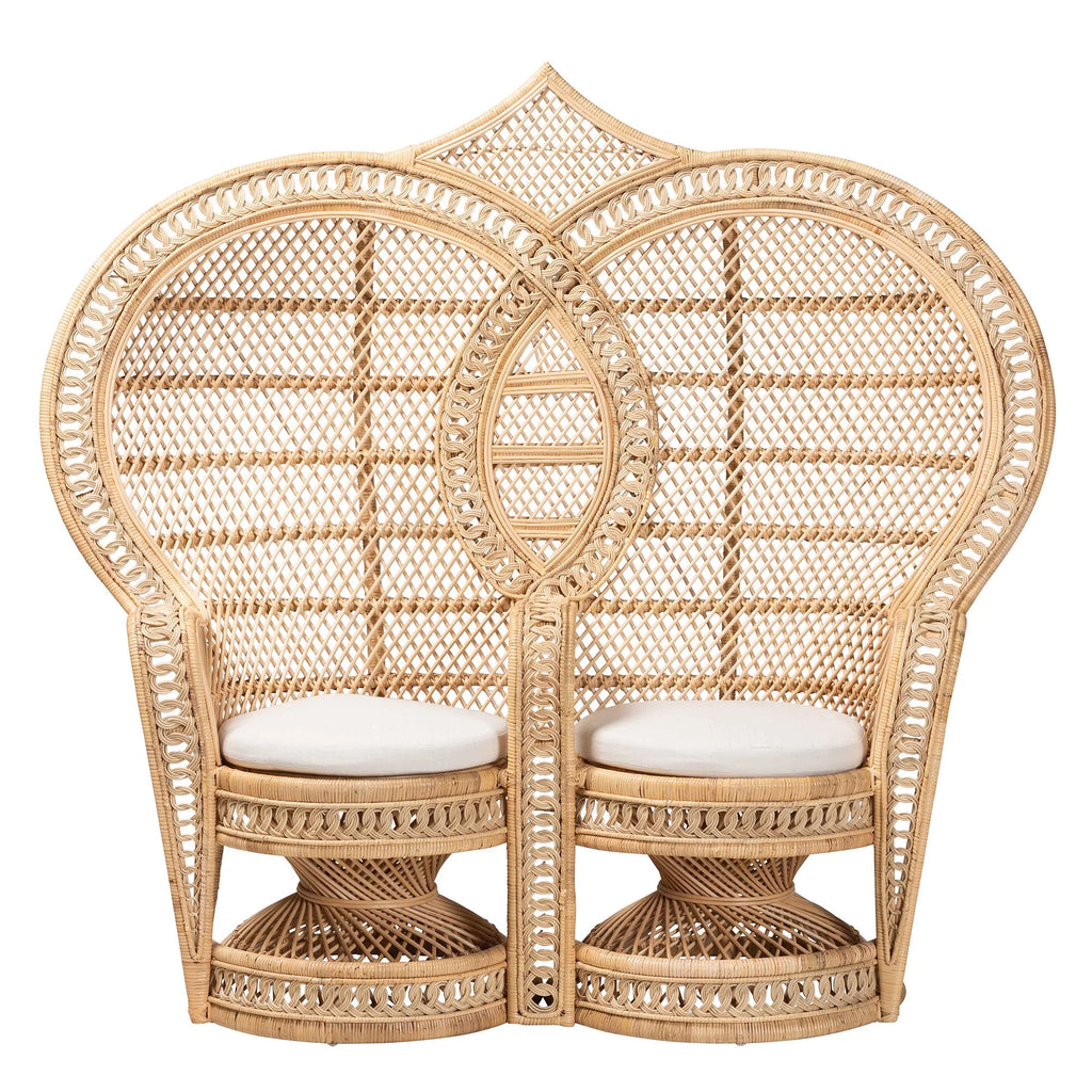 Natural Brown Rattan Two-Seater Chair N613