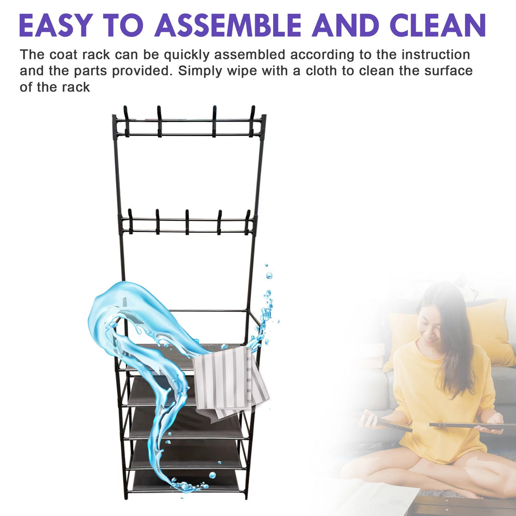Coat Rack Stand with 5 Shelves Storage Black C12824