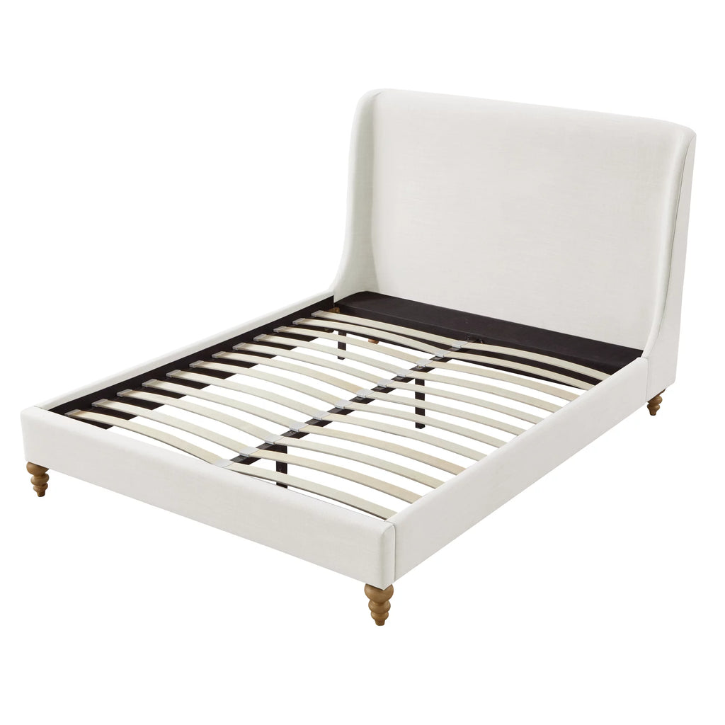 Cream White Tufted Linen Twin Size Bed Frame H31544