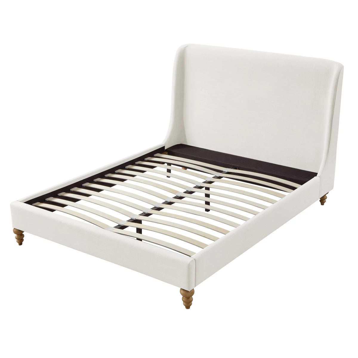 Cream White Tufted Linen Twin Size Bed Frame H31544