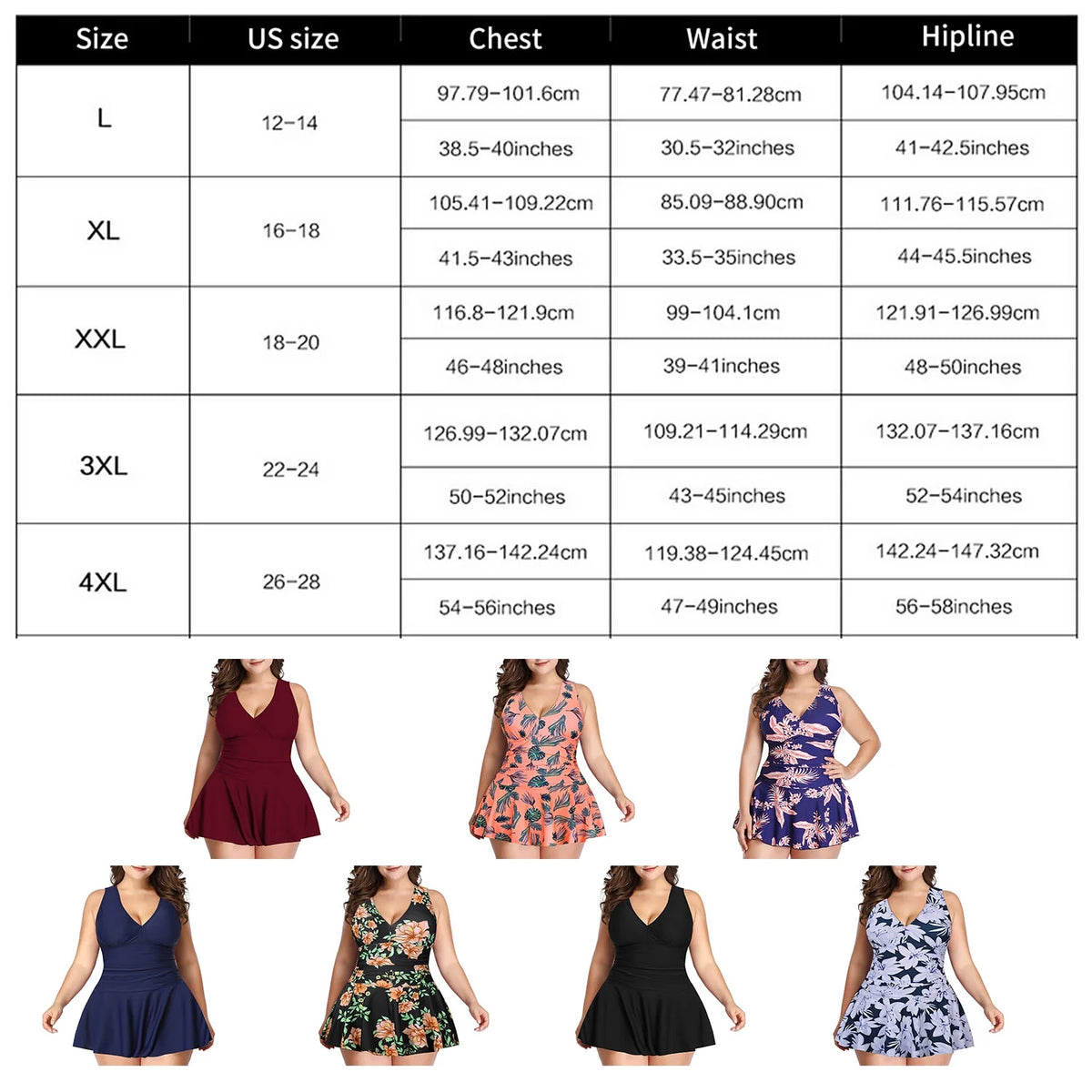 Plus-Size Flower Printing One Piece Swim Dress Tummy Control Swimsuit V465