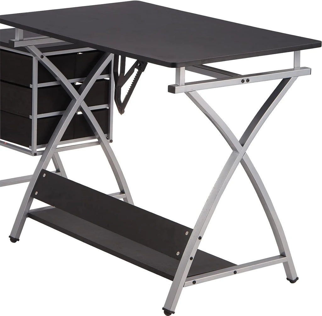 Adjustable Drafting Table with Stool and Storage Drawers, Black C15592