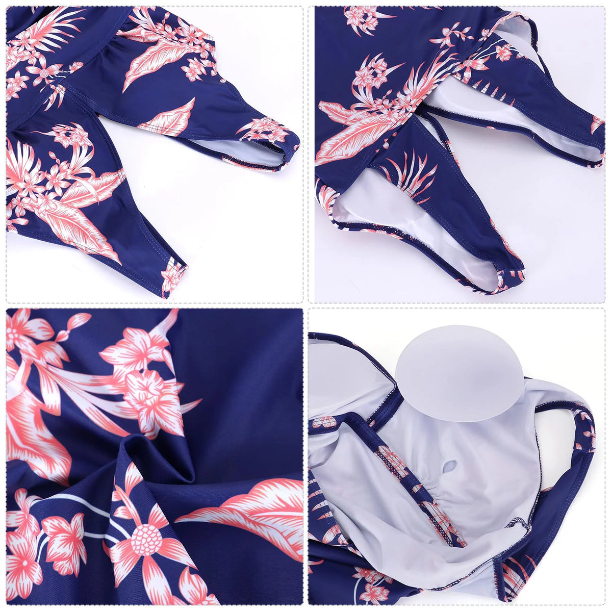 Plus-Size Flower Printing One Piece Swim Dress Tummy Control Swimsuit V465