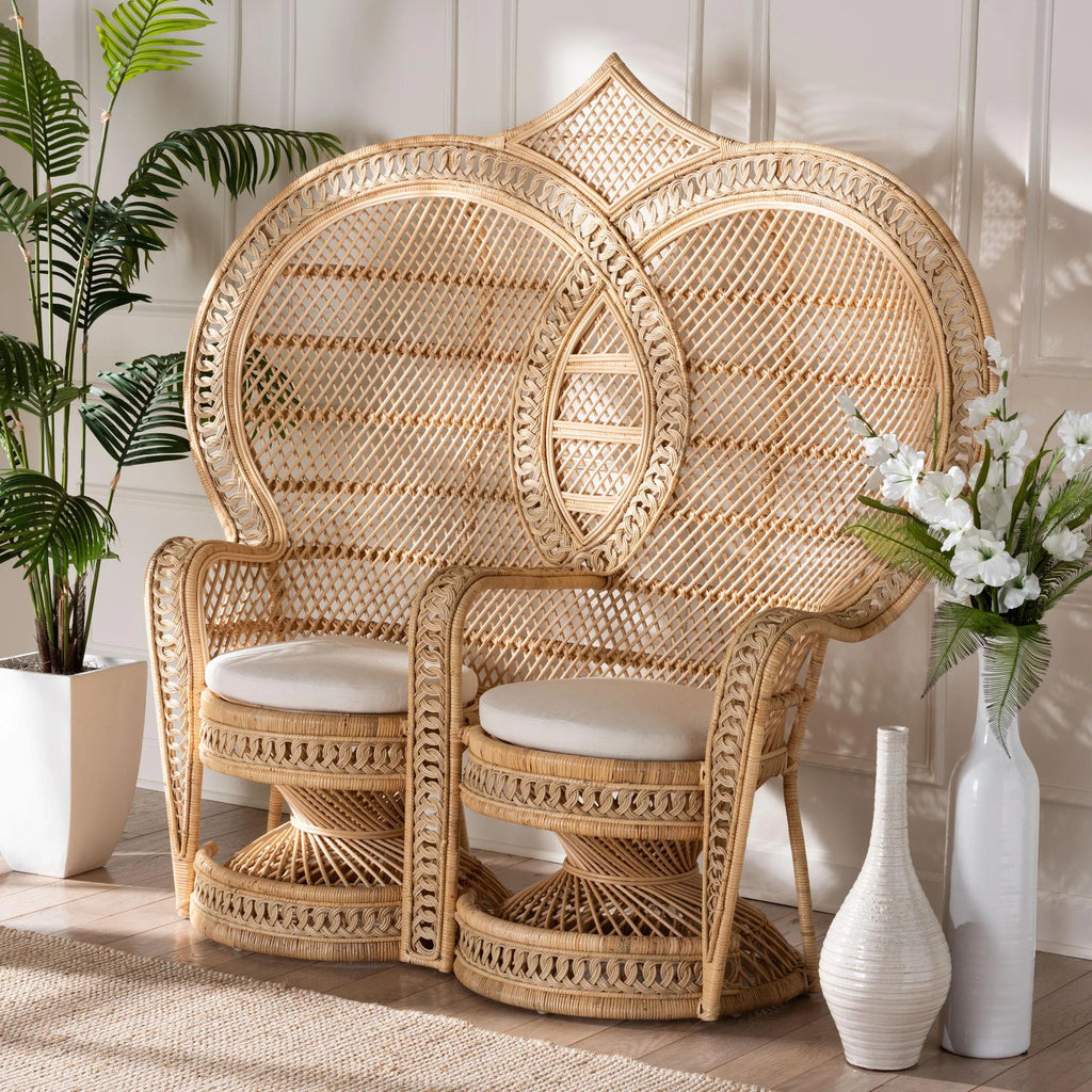 Natural Brown Rattan Two-Seater Chair N613