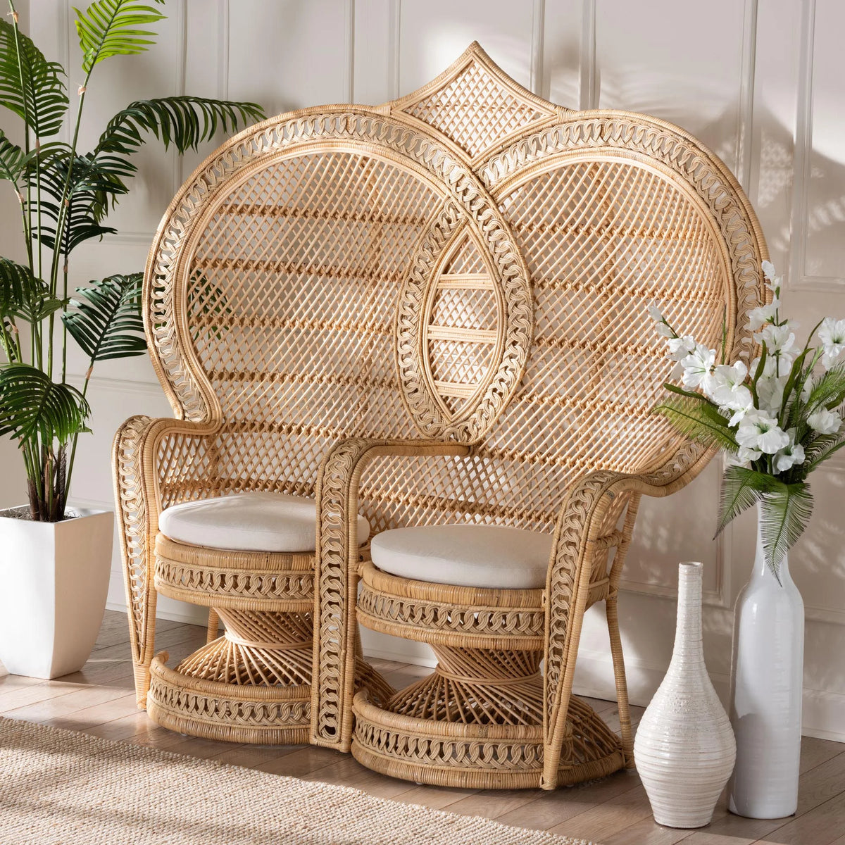 Natural Brown Rattan Two-Seater Chair N613