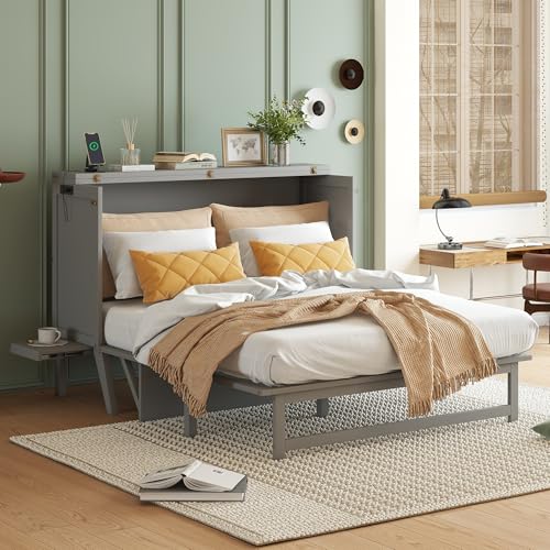 Queen Size Grey Murphy Bed with Charging Station and Drawers Z87814
