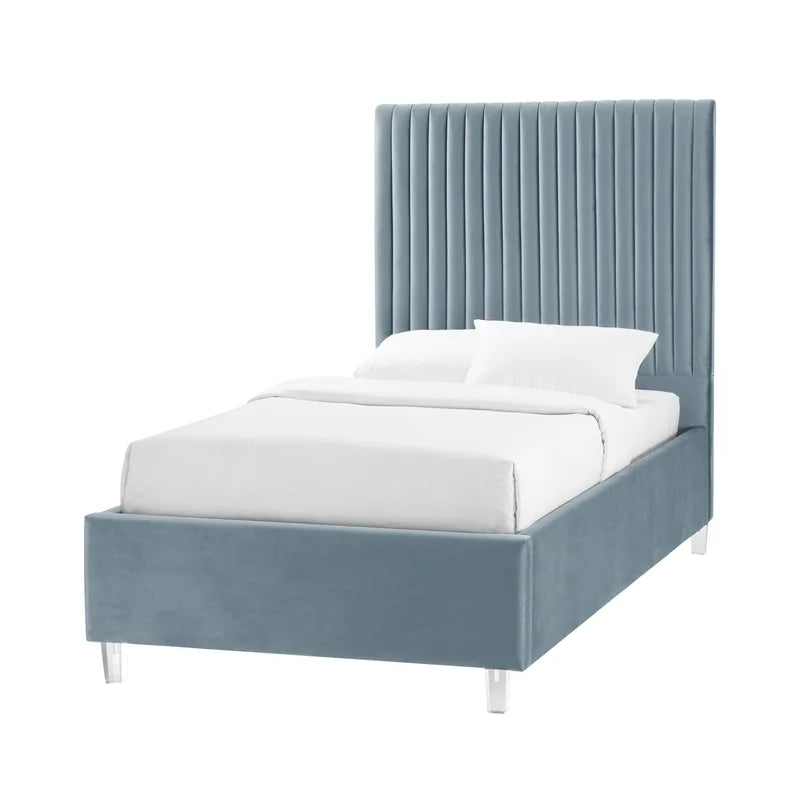 Velvet Full Platform Bed Slate Blue E6745