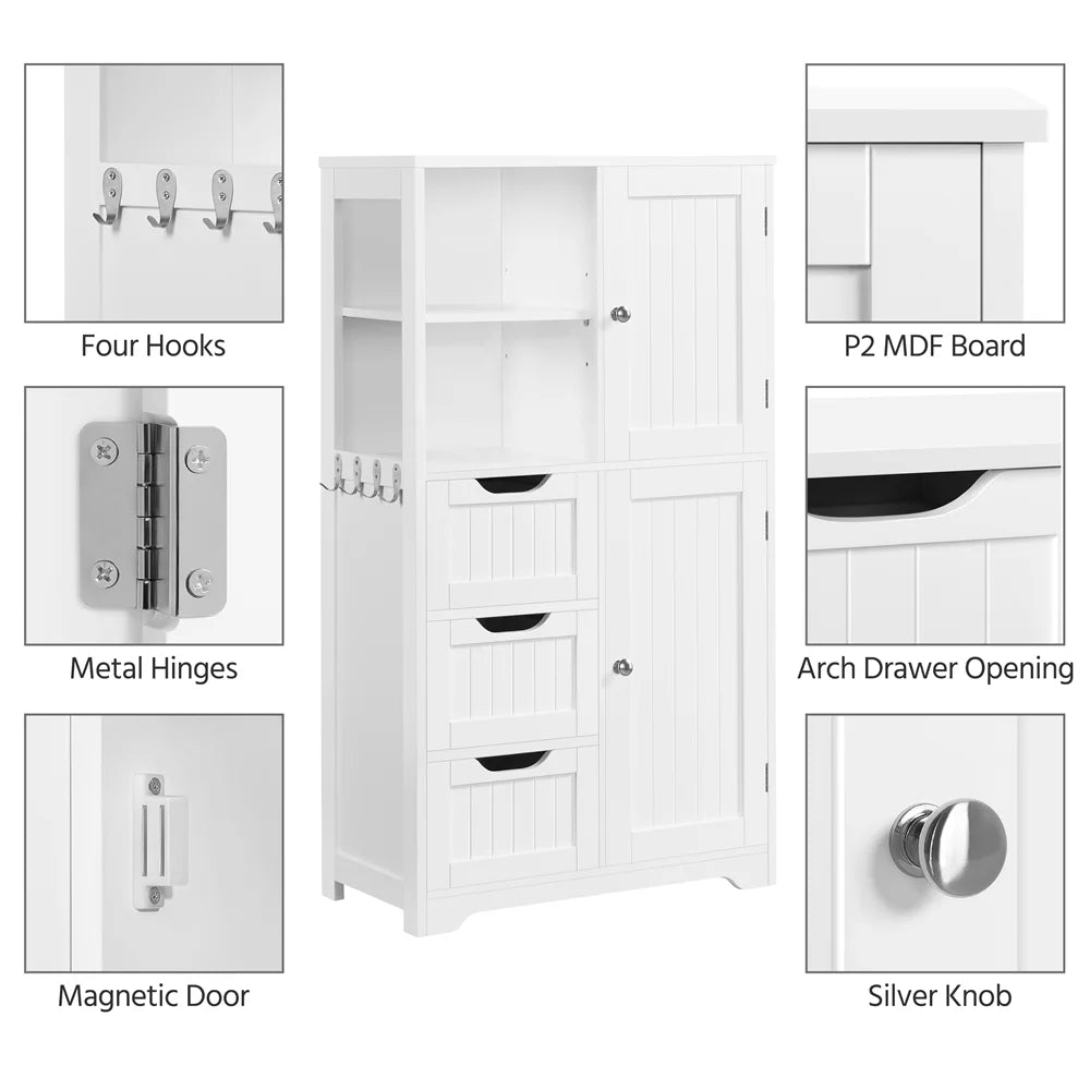 White 3 Drawer Wooden Bathroom Storage Cabinet U384124