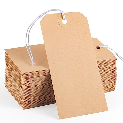 100pcs White Hang Paper Tags with String Attached T1846