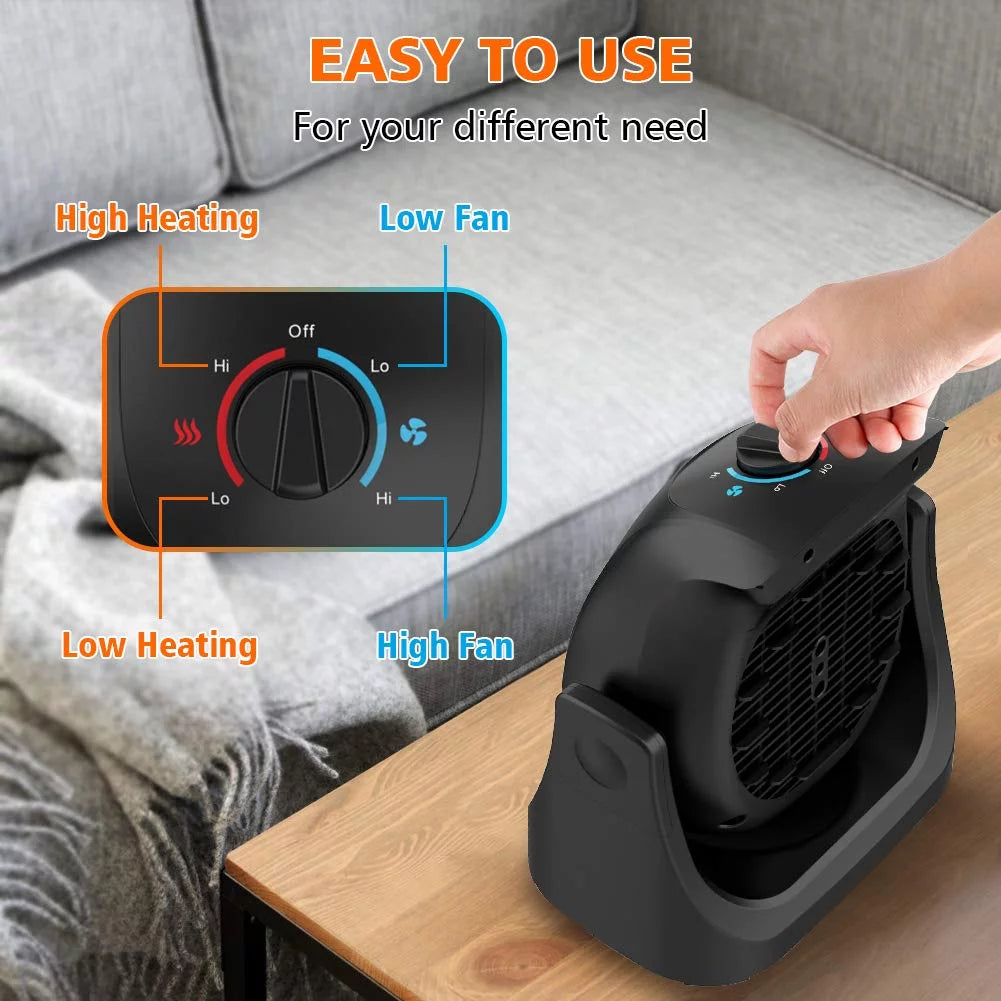 2 in 1 Personal Electric Table Fan and Heater Combo Black S97686