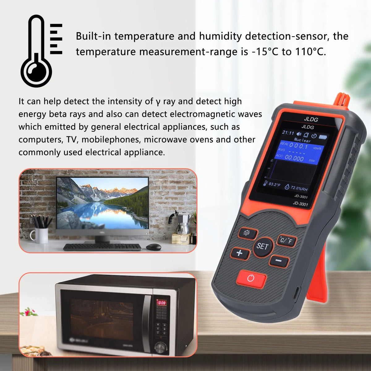 Multifunctional Geiger Counter and Electromagnetic Radiation Detector with Temperature and Humidity Measurement Q8000