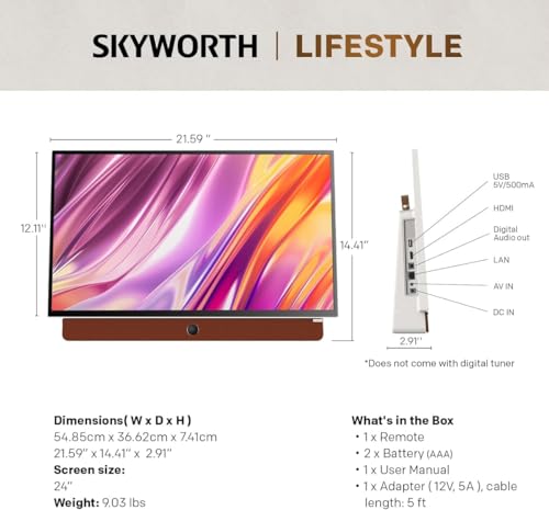 24-Inch Portable Smart Screen with Google TV, 3-Hour Battery Life, 1080P FHD, Matte Screen, HDR10, Dolby Audio, LED, Bluetooth A693802