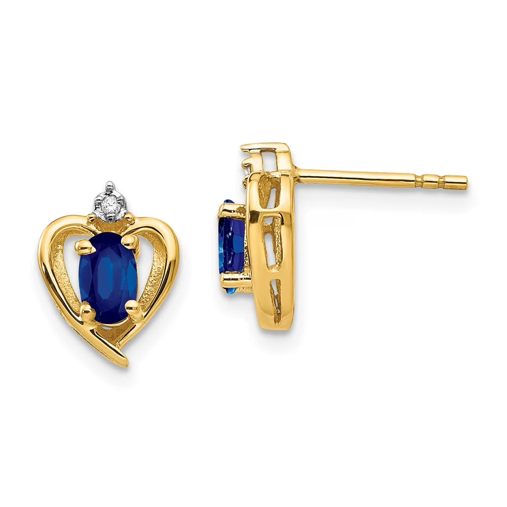 14k Sapphire and Diamond Heart Earrings R89915