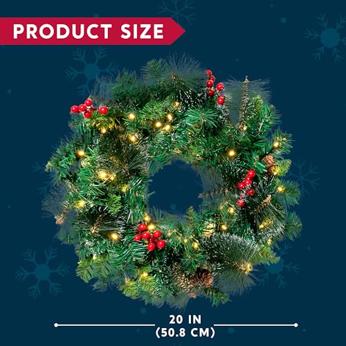 20” Artificial Christmas Wreath Prelit with 50 LED Lights Z404