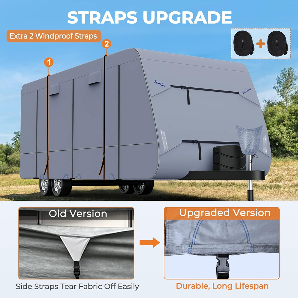 Waterproof Travel Trailer RV Cover with 4 Gutter Spout Covers B873