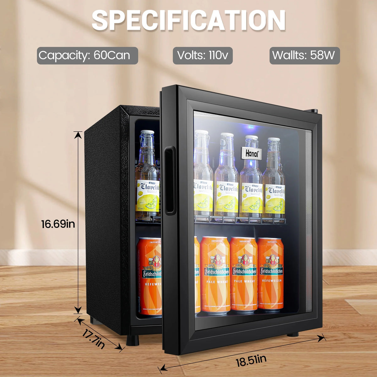 62-Can Beverage Refrigerator and Cooler with Glass Door N789