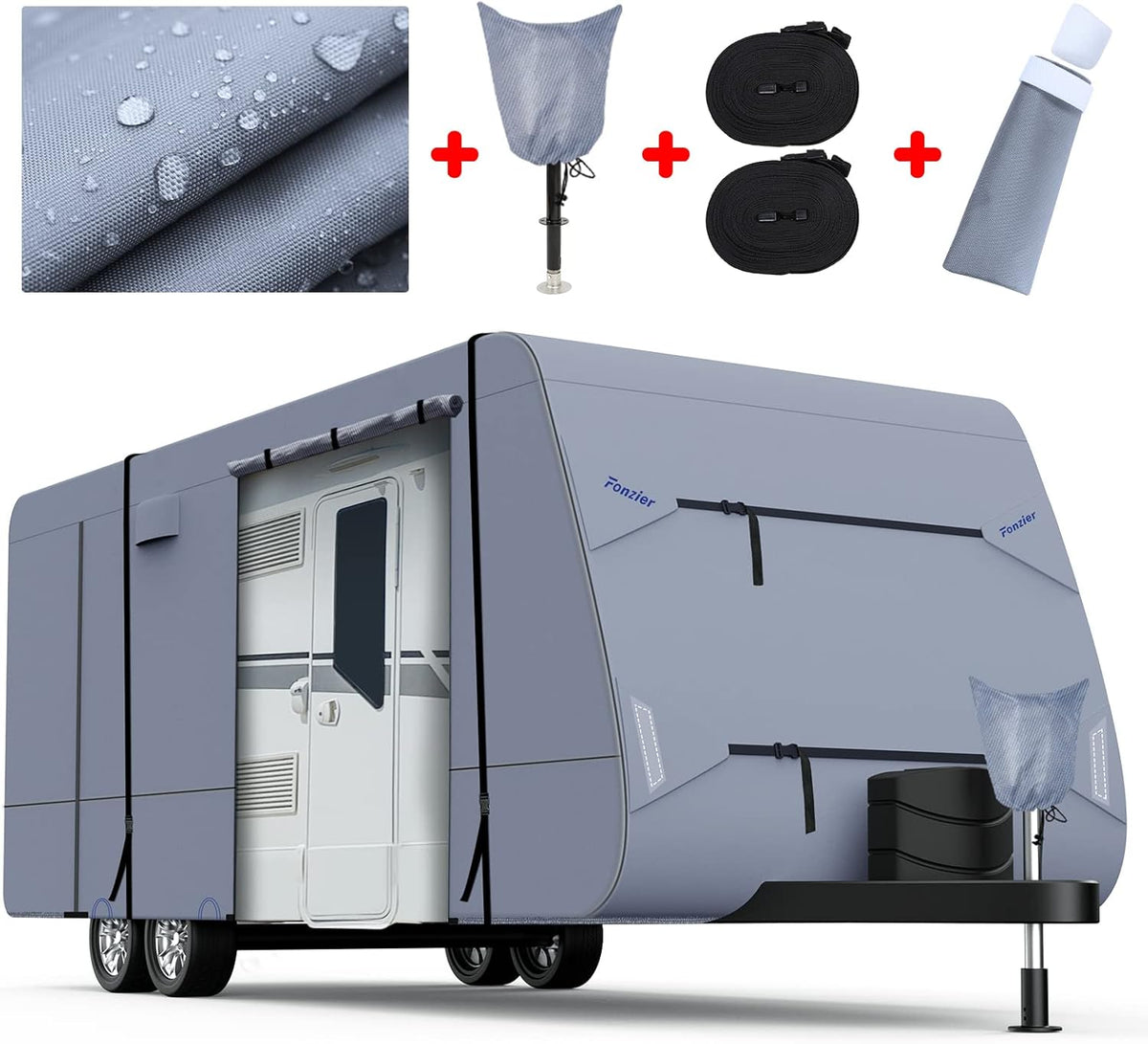 Waterproof Travel Trailer RV Cover with 4 Gutter Spout Covers B873
