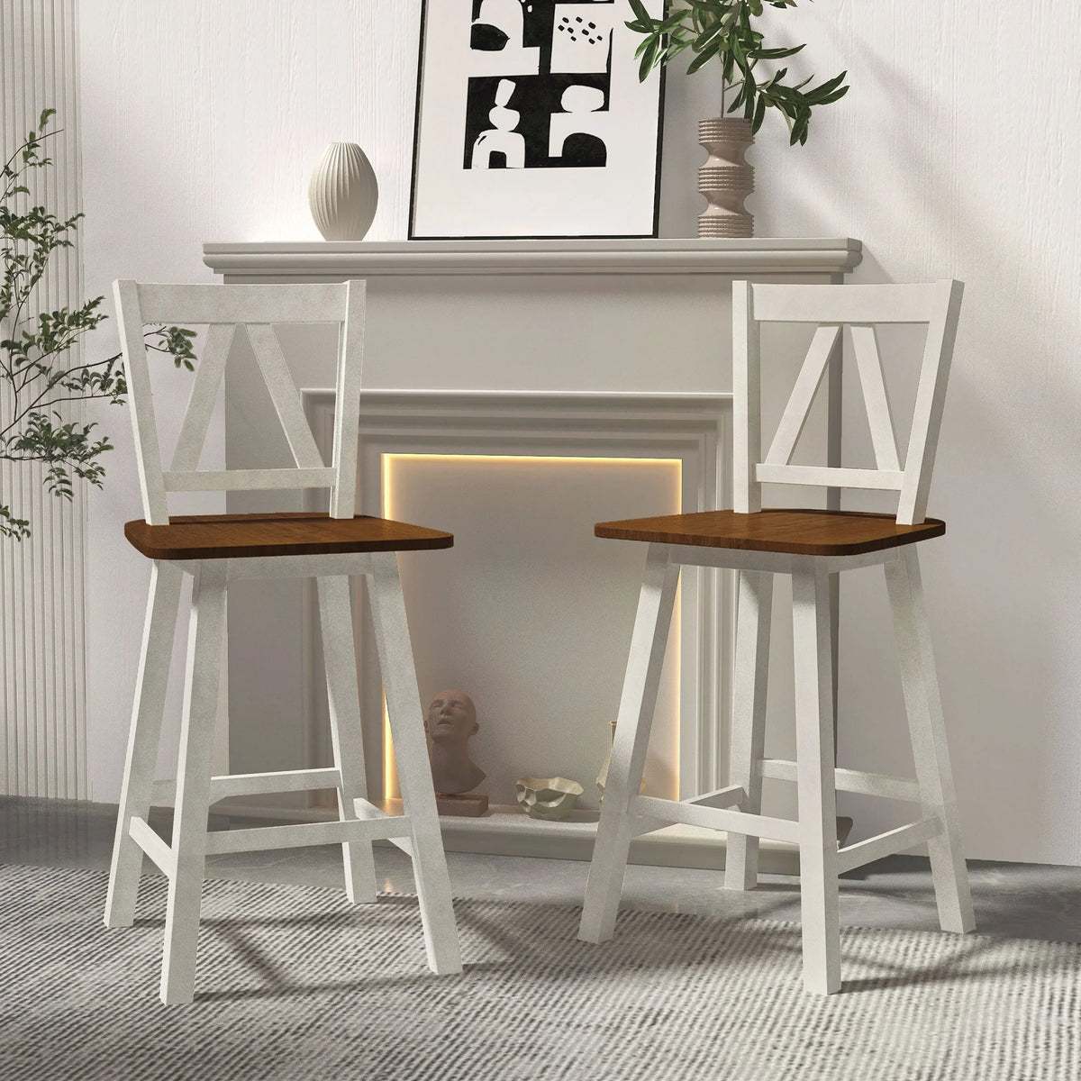 3-Piece Counter Height Wooden Dining Table Set with Storage Cabinet Q42550