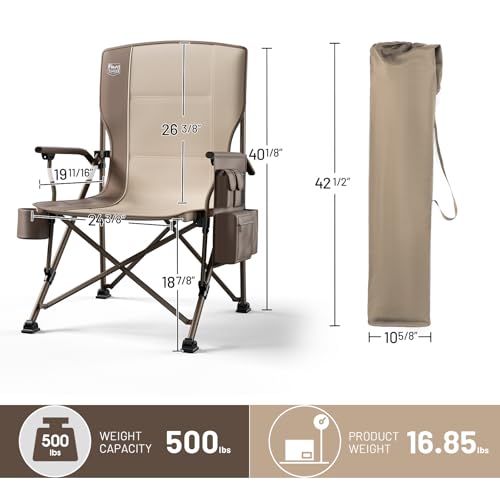 Oversized Folding Camping Chair High Back Heavy Duty with Cup Holder Side Pocket Cooler Bag X2409