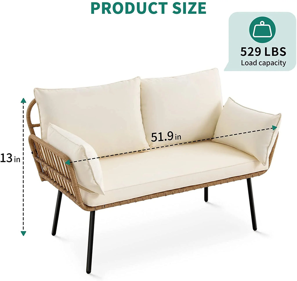 Wicker Loveseat Sofa with Beige Cushions L17043