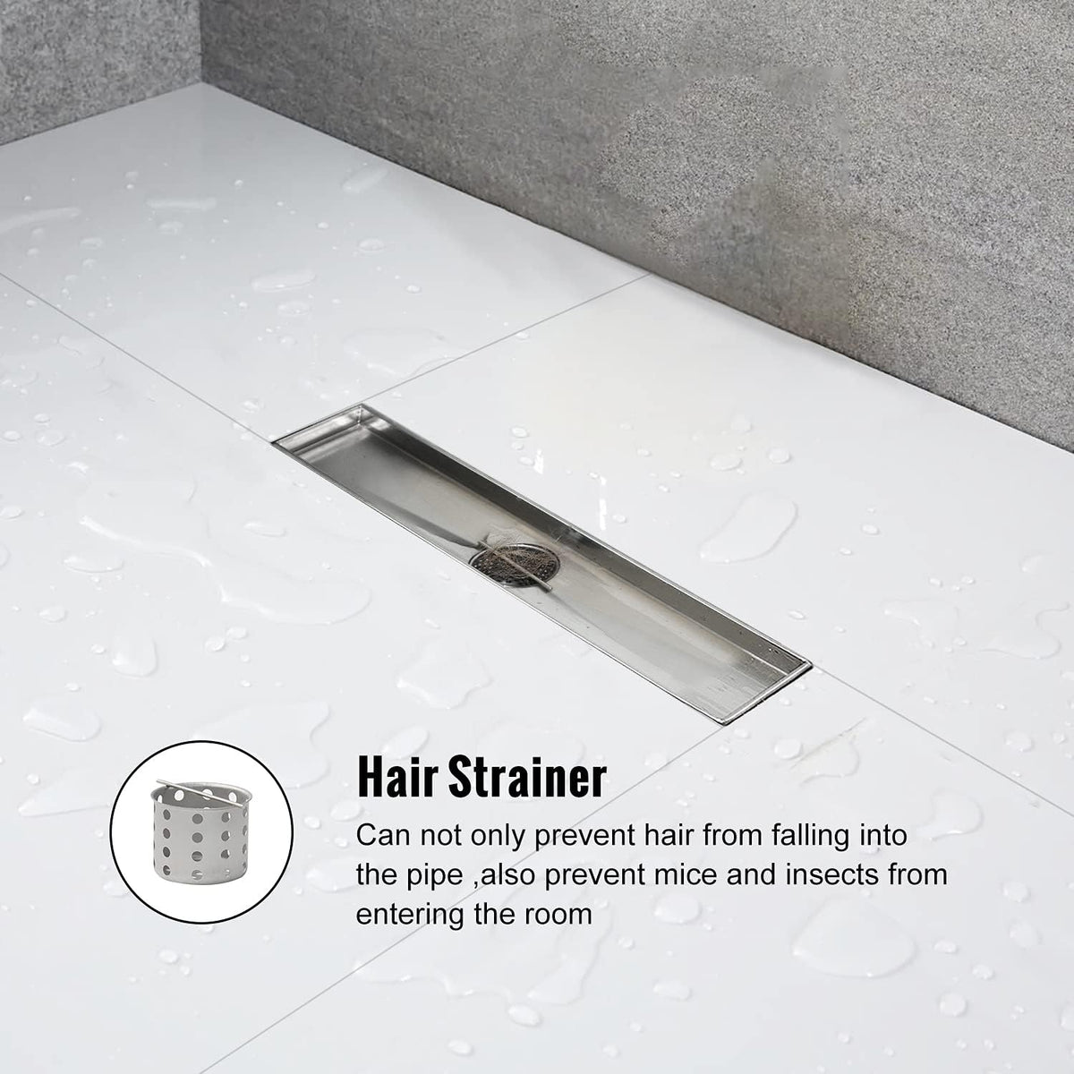 Brushed 304 Stainless Steel 12 inch Linear Shower Drain with Removable Grid Panel Z710979