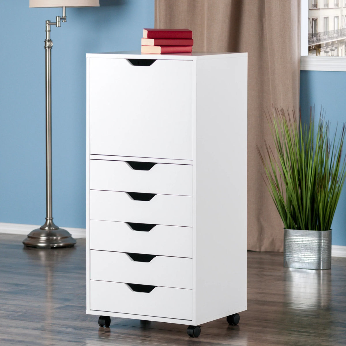 White 5 Drawer Rolling Wood Dresser X180323