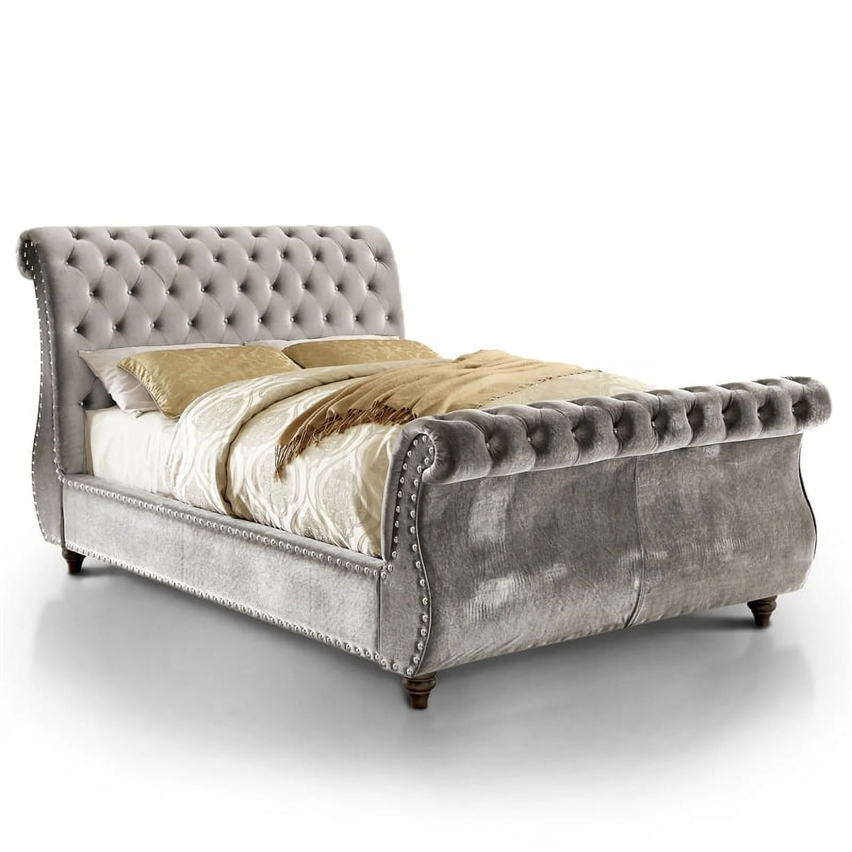 Gray Fabric Queen Sleigh Bed W6957