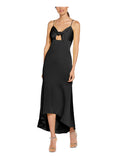 Black Cut Out Tie V-back Zippered Sleeveless Sweetheart Neckline Midi Hi-Lo Dress Y296786