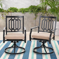 Set of 2 Outdoor Swivel Dining Chairs, Steel Frame with Cushion, Black&Beige G58180